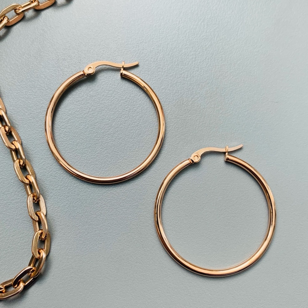 35mm Rose Gold Stainless Steel Hoop Earrings